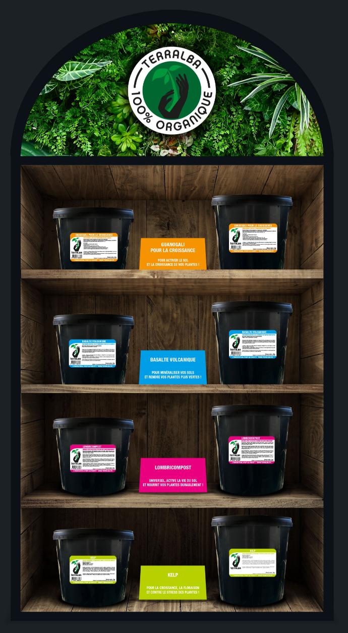 présentation produits Terralba sur étagère
